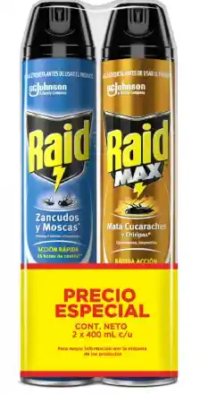 Insecticida Raid Elimina X 400 Ml + Raid Max X 400 Ml