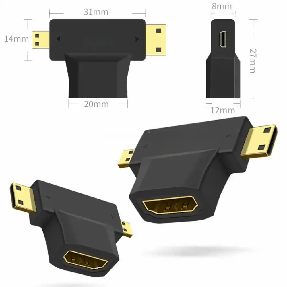 Adaptador Convertidor 3 En 1 Hdmi A Mini Hdmi Y Micro Hdmi
