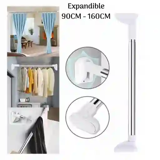Tubo Barra Soporte Expandible Ajustable Multiusos Para Colgar Ropa 90 Cm X 160 Cm