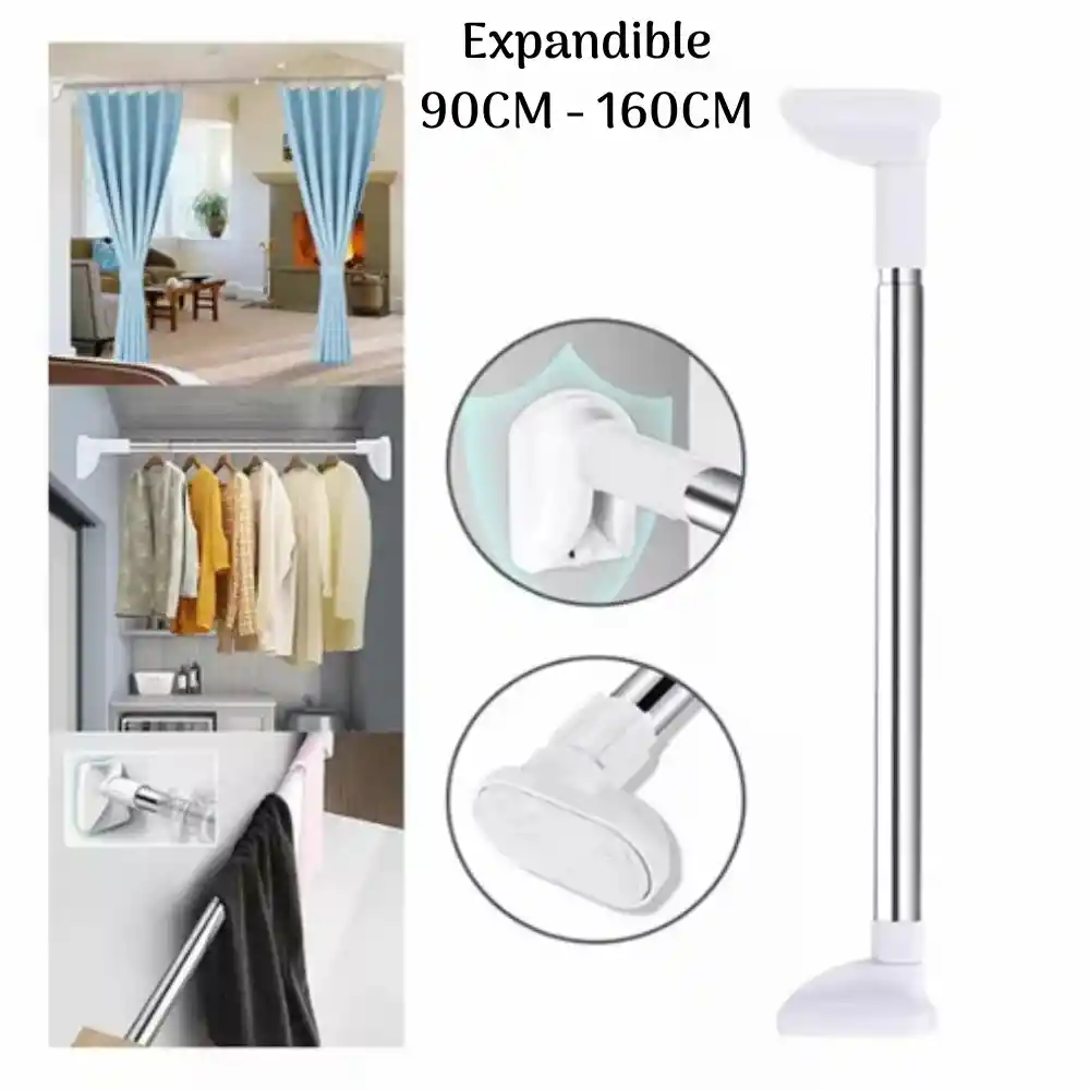 Tubo Barra Soporte Expandible Ajustable Multiusos Para Colgar Ropa 90 Cm X 160 Cm