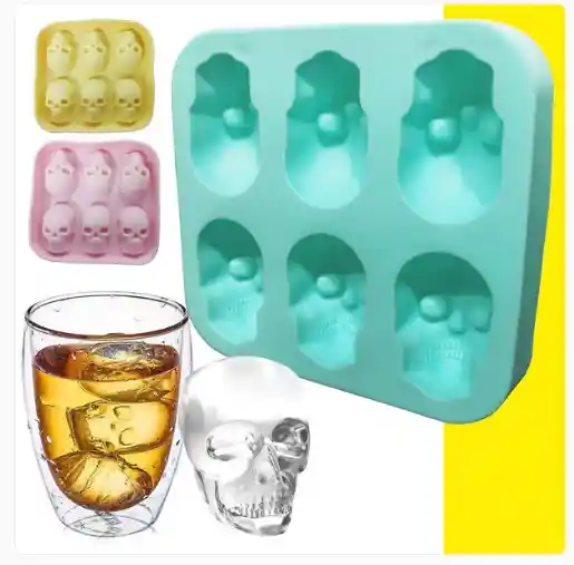 Molde Silicona 3d: 6 Calaveras Hielo, Chocolates, Whisky