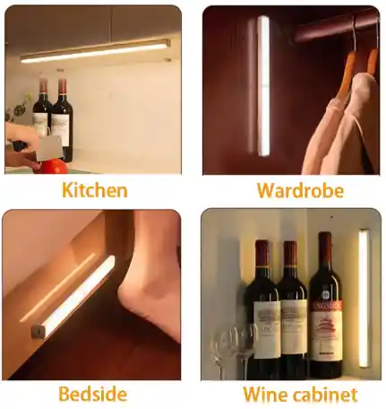 Luz Led 20cm Sensor Movimiento Carga Usb Luz Nocturna Inalámbrica Recargable Armario Closet Escalera Cocina