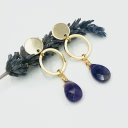Aretes Argolla Con Gotas De Amatista