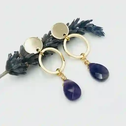 Aretes Argolla Con Gotas De Amatista