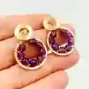 Aretes Dorados Con Piedras Amatista Natural