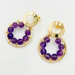 Aretes Dorados Con Piedras Amatista Natural