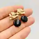 Aros Dorados Con Piedra Obsidiana