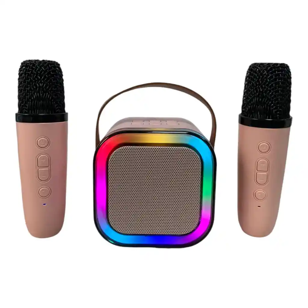 Kit Parlante Bluetooth Portátil Mini Karaoke + 2 Microfonos Rosa