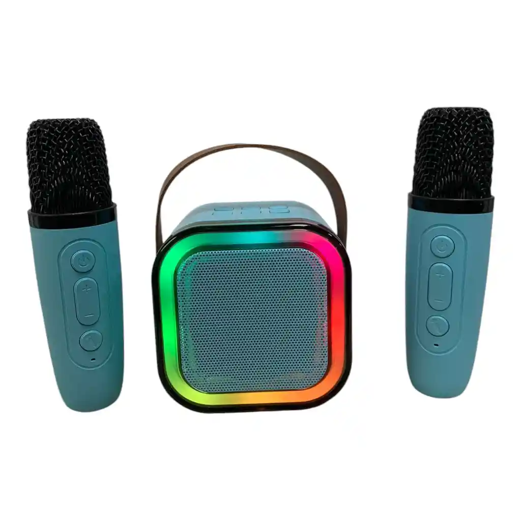 Kit Parlante Bluetooth Portátil Mini Karaoke + 2 Microfonos Azules