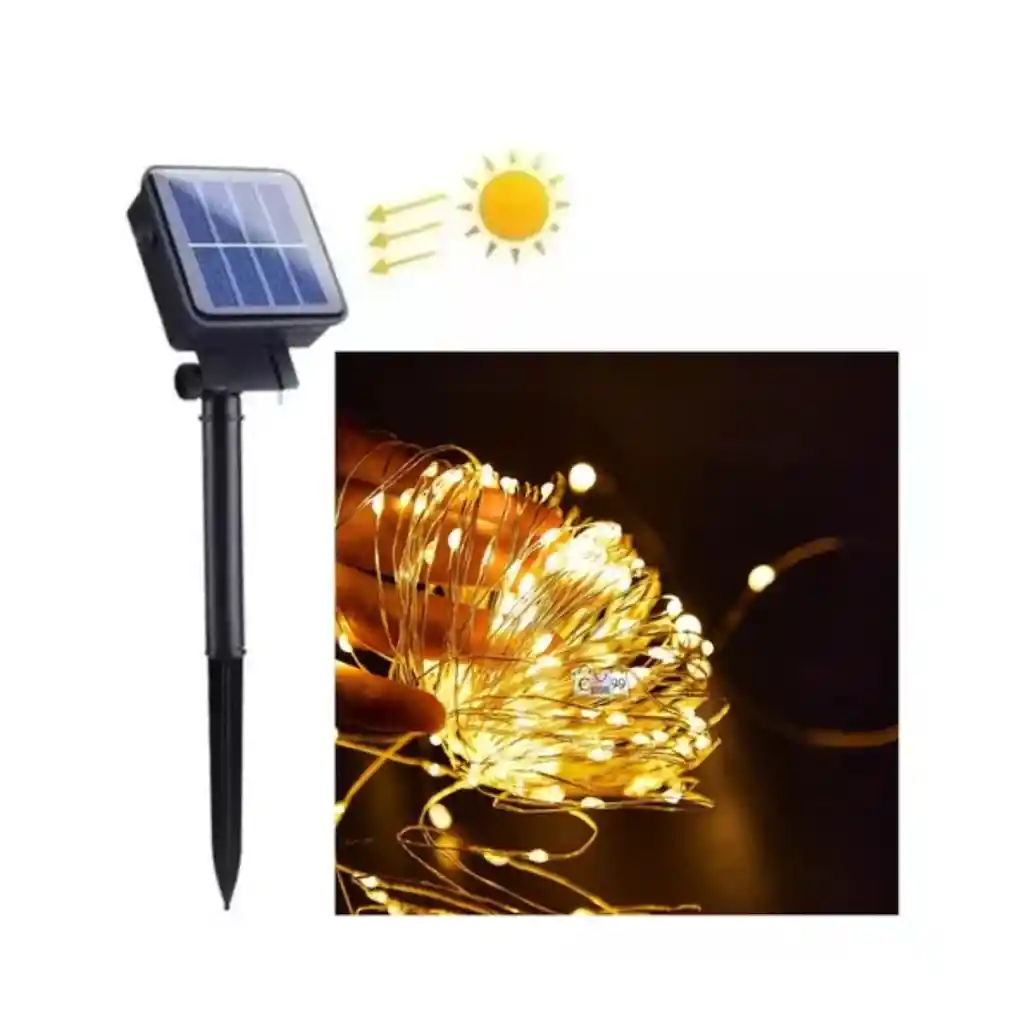 Lineal Solar, 100 Led, Guirnalda De Alambre, 10 Metros, 8 Modos