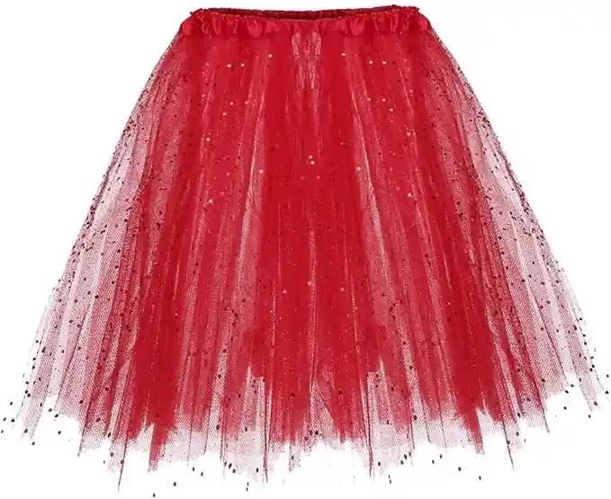 Tutu Falda Escarchada Niñas 30 Cm Disfraz Brillante Rojo