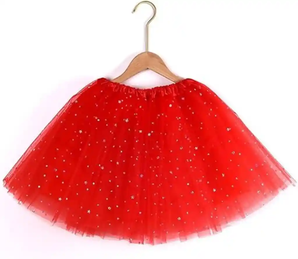 Tutu Falda Escarchada Niñas 30 Cm Disfraz Brillante Rojo