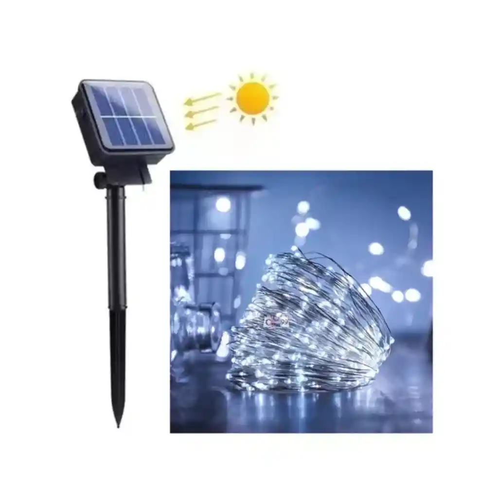 Lineal Solar, 200 Led, Guirnalda De Alambre, 20 Metros, 8 Modos