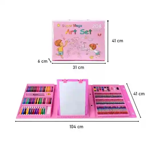 Set Kit De Arte Y Dibujo Tipo Maleta Para Niña 208 Piezas