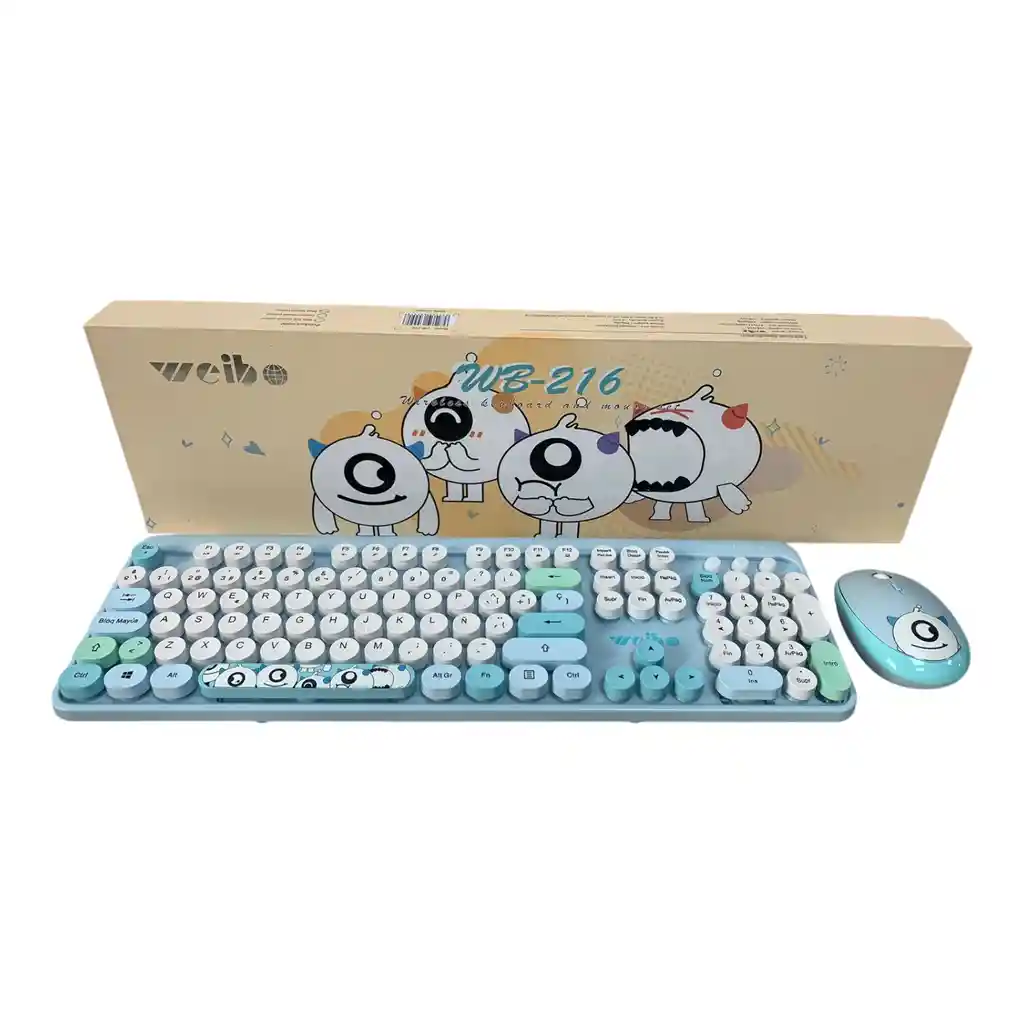 Combo Teclado + Mouse Inalambrico 2.4ghz Weibo Wb216 Con Ñ Azul