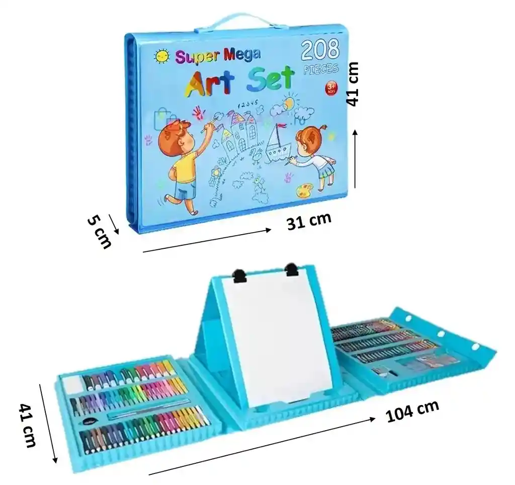 Set Kit De Arte Y Dibujo Tipo Maleta Color Azul 208 Piezas