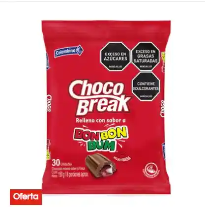 Chocolates Chocobreak Relleno Con Sabor A Bon Bon Bum Rojo X 30 Un