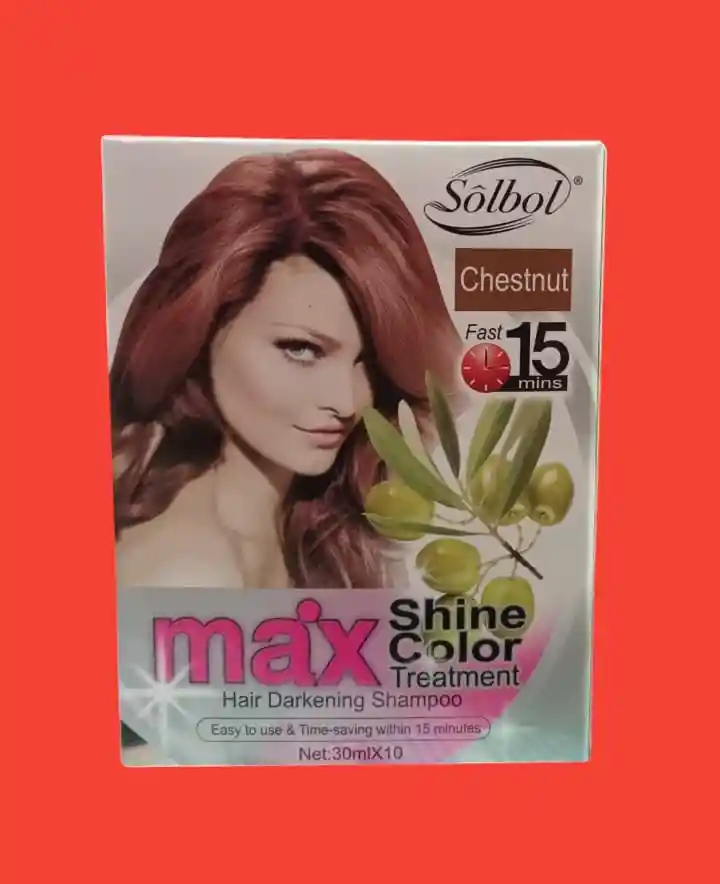 Shampoo Pinta Canas Solbol Chestnut (castaño) / Caja X10 Sobres + Guantes