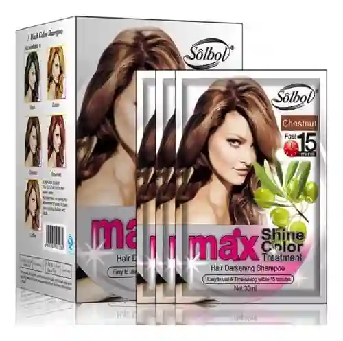 Shampoo Pinta Canas Solbol Chestnut (castaño) / Caja X10 Sobres + Guantes