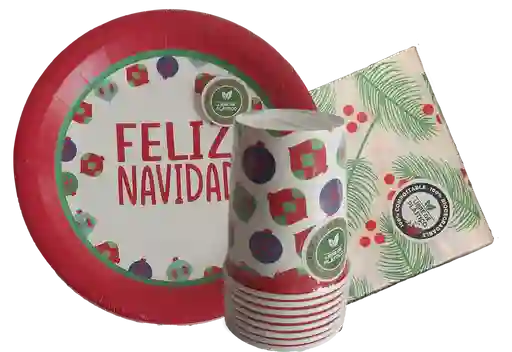 Kit De Fiesta Vasos, Platos Y Servilletas Sin Plástico Feliz Navidad