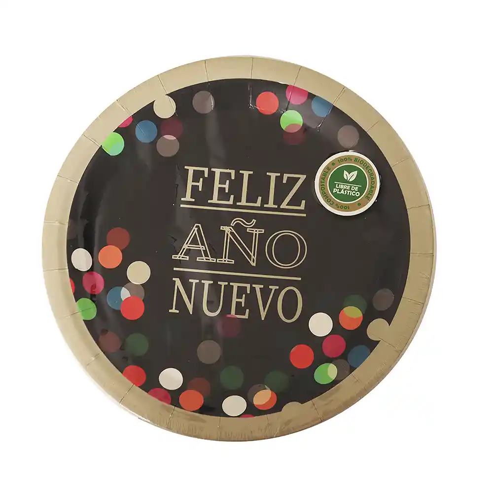 Kit De Fiesta Vasos, Platos Y Servilletas Sin Plástico Feliz Año Nuevo