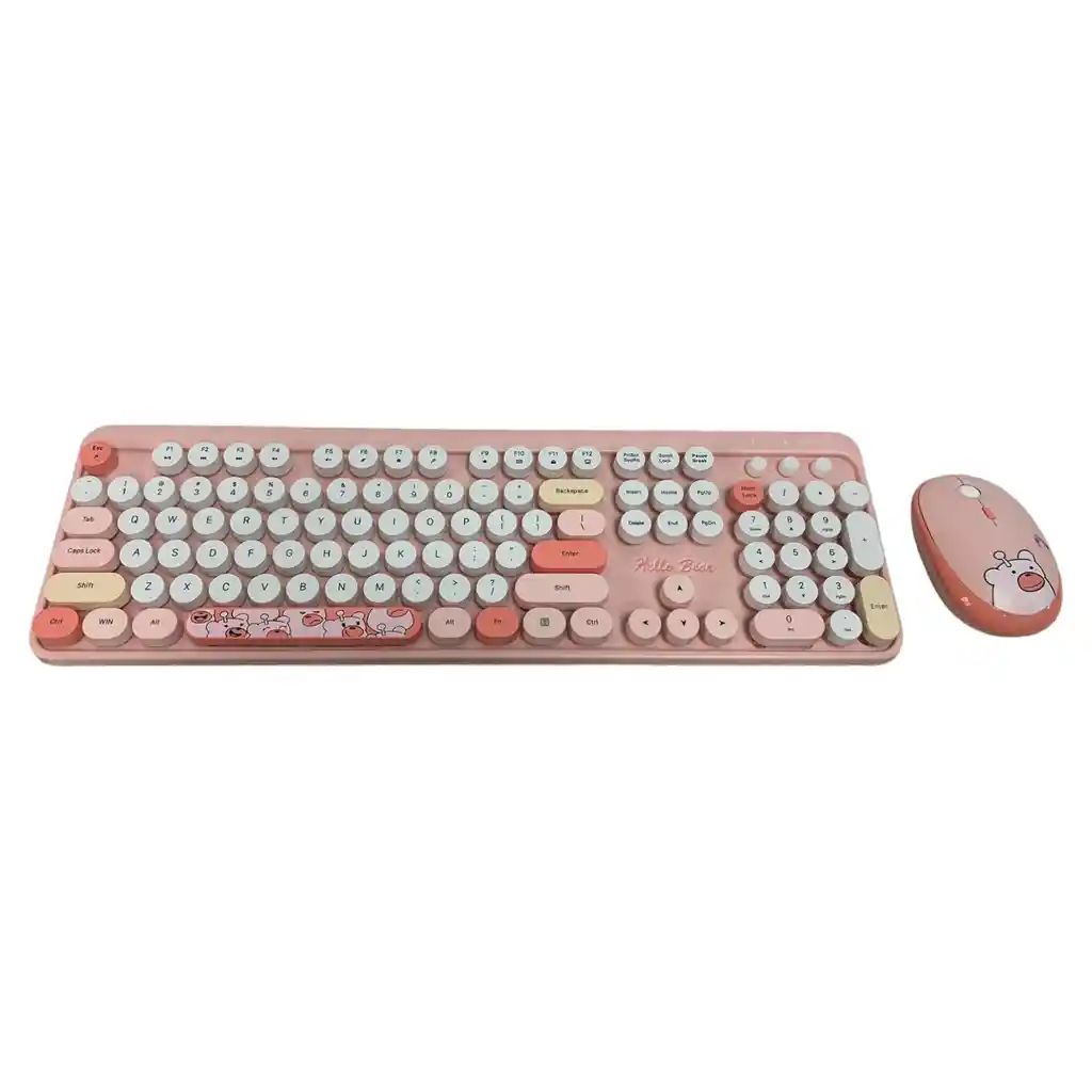 Combo Inalámbrico Teclado Y Mouse Silencioso Geezer Hello Bear Rosa