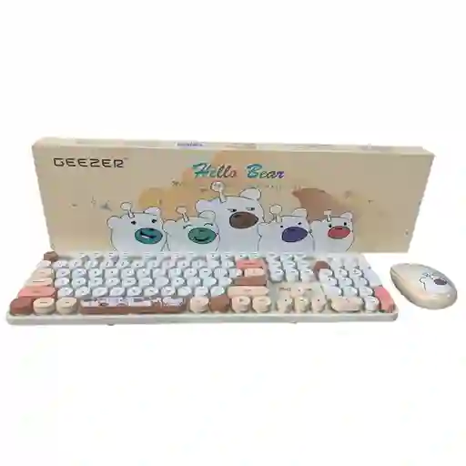 Combo Inalámbrico Teclado Y Mouse Silencioso Geezer Hello Bear Beige