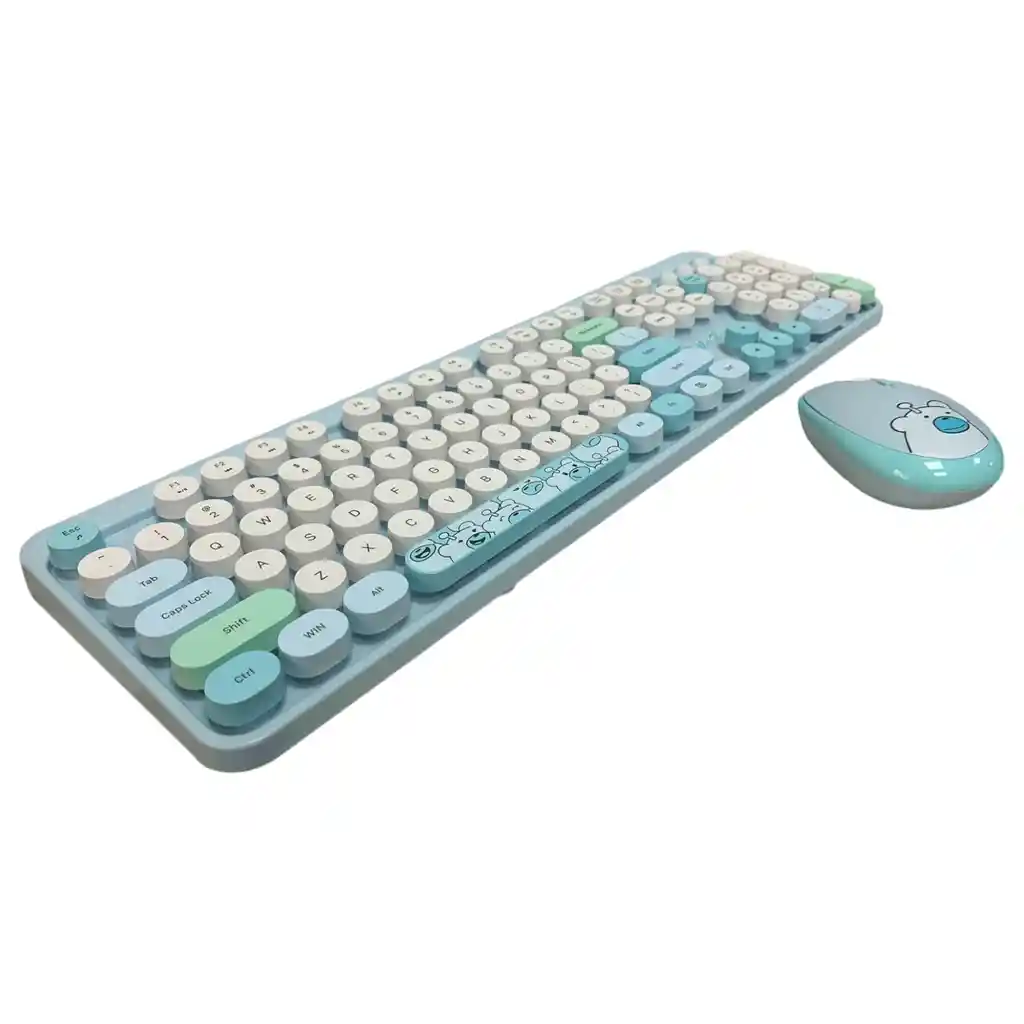 Combo Inalámbrico Teclado Y Mouse Silencioso Geezer Hello Bear Azul