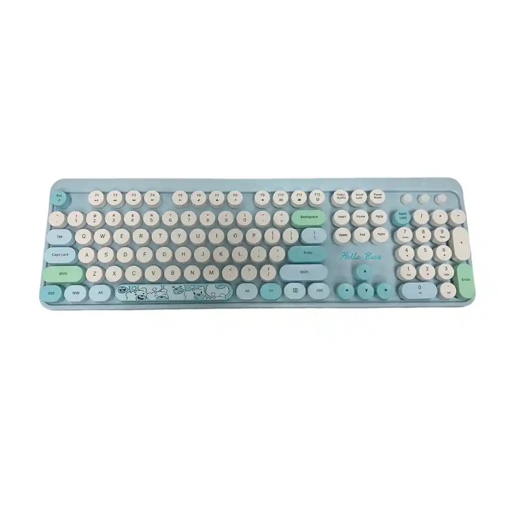 Combo Inalámbrico Teclado Y Mouse Silencioso Geezer Hello Bear Azul