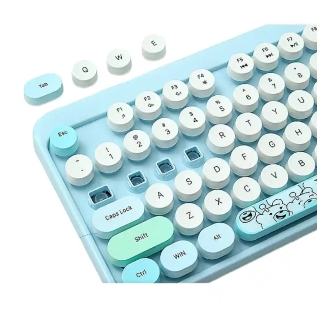 Combo Inalámbrico Teclado Y Mouse Silencioso Geezer Hello Bear Azul