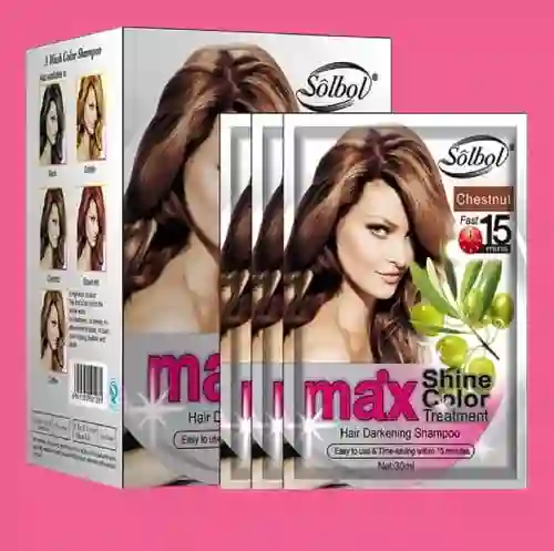Shampoo Pinta Canas Solbol Chestnut (castaño) / Caja X10 Sobres + Guantes