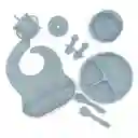 Kit Alimentación Bebe Vajilla Silicona Plato Babero 10 Pzas Azul