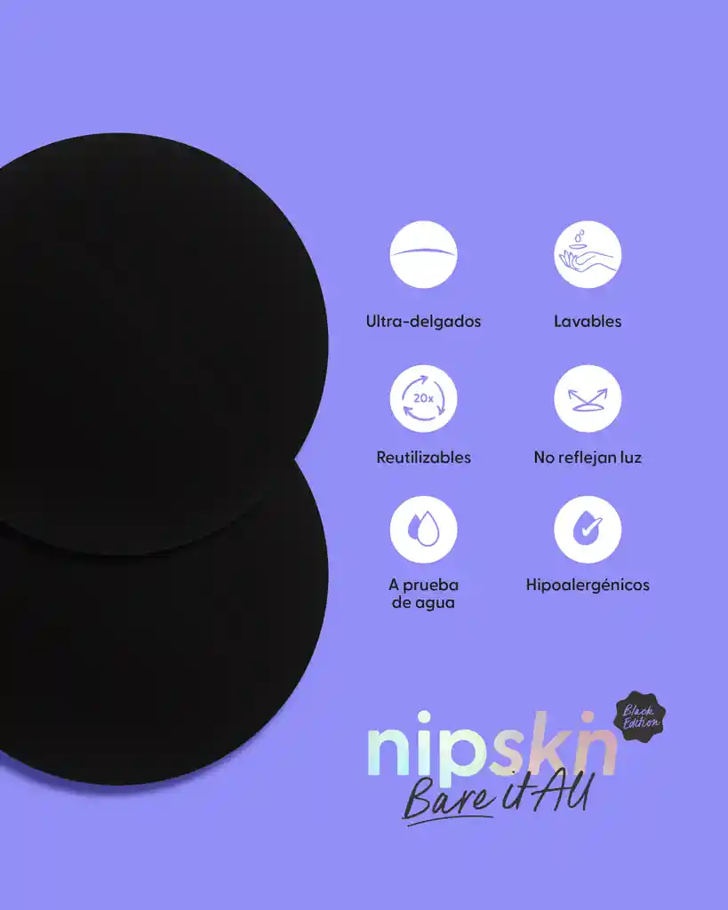 Nipskin Kit Cubre Pezón Talla Plus, Color Negro + Estuche