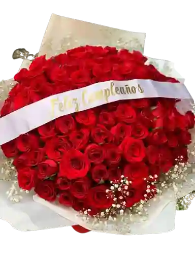 Bouquet De 100 Rosas Rojas Feliz Cumpleaños