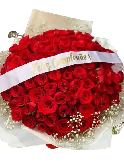 Bouquet De 100 Rosas Rojas Feliz Cumpleaños