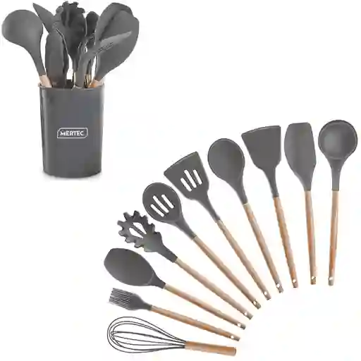 Juego De Utensilios De Cocina En Silicona Mertec 12 Piezas Gris