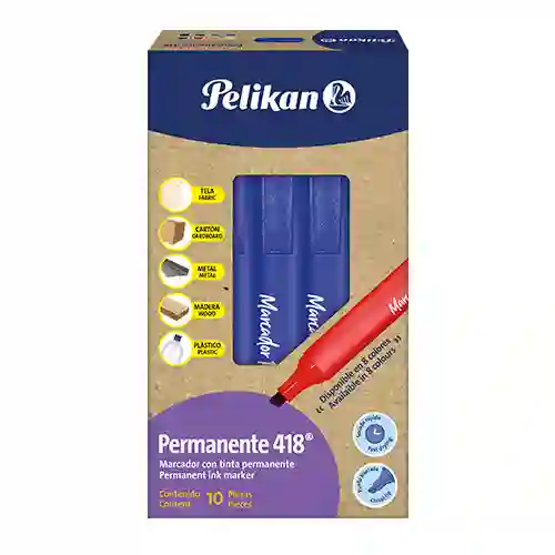 Marcador Pelikan Permanente 418 Azul X10 Unidades
