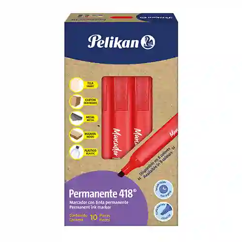 Marcador Pelikan Permanente 418 Rojo X10 Unidades