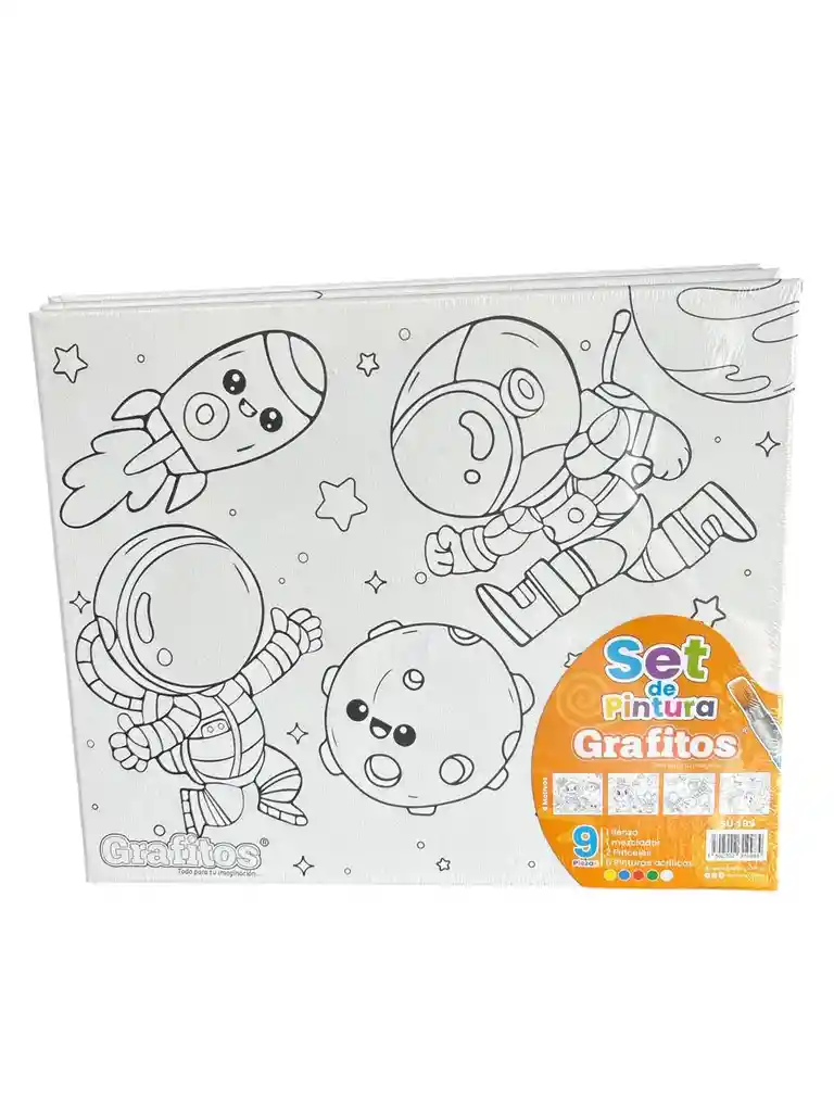 Set Juego Dibujo 5 Pintura Acrilica + 1 Mezclador + 2 Pinceles + 1 Lienzo 35x30 Cms