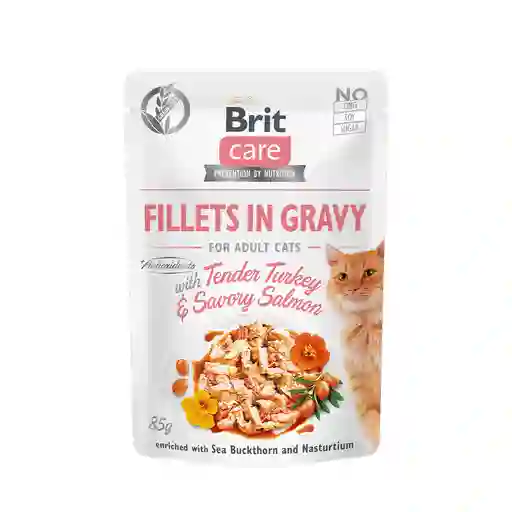 Brit Care Cat Fillets In Gravy With Tender Turkey Y Savory Salmon 85g