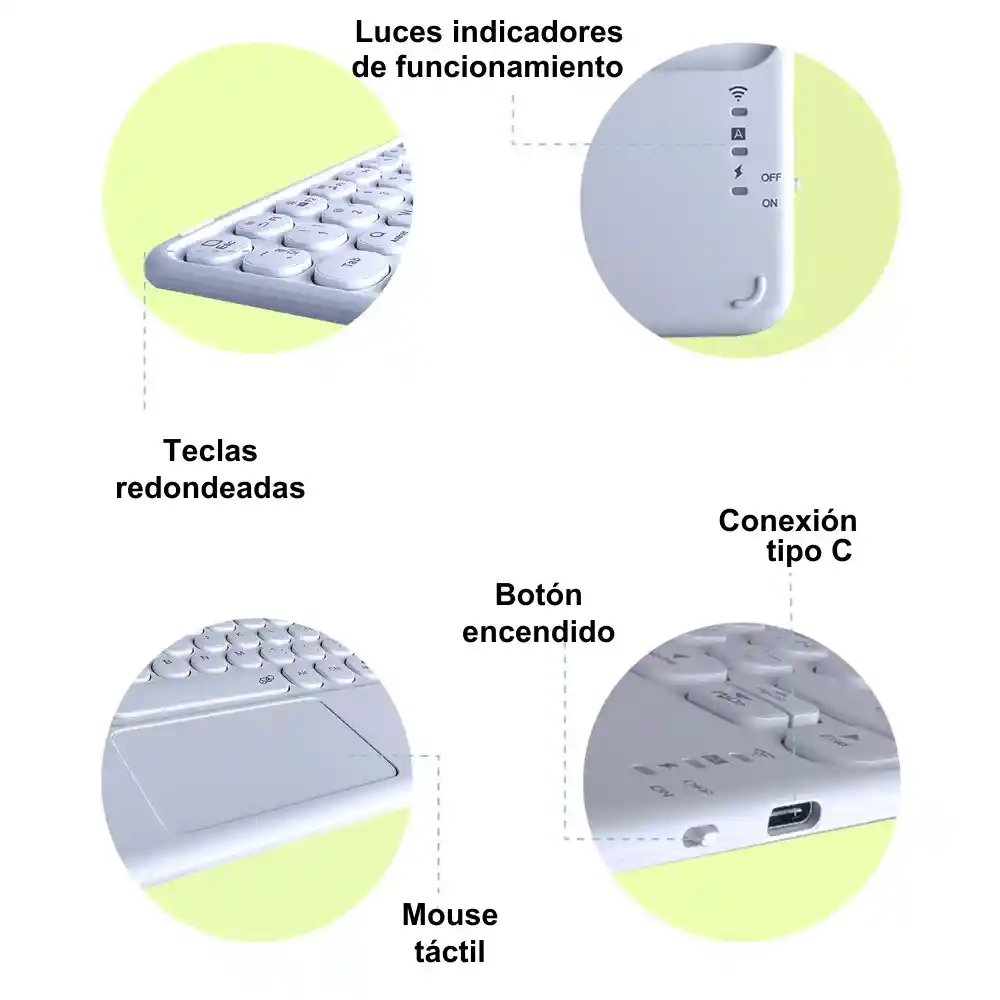 Teclado Español Inalambrico Tankpad Bluetooth Recargable Blanco