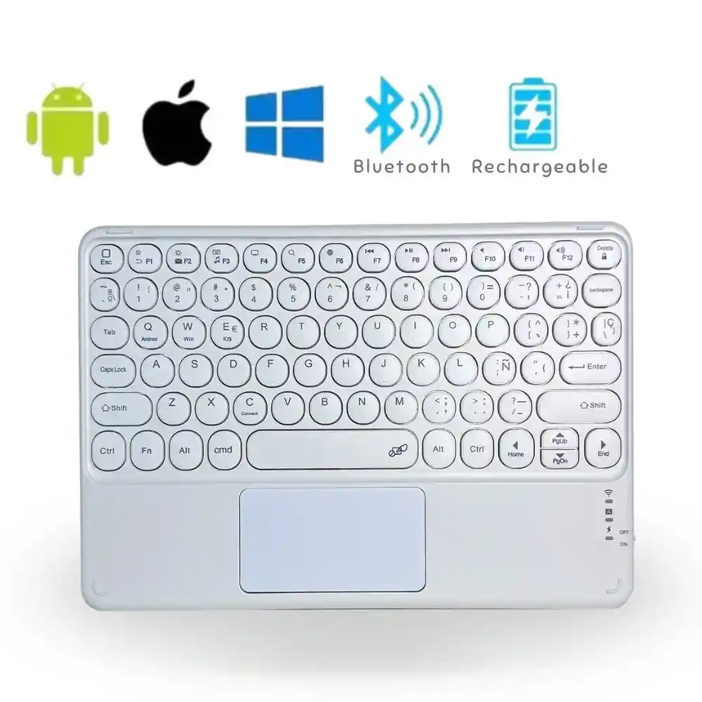 Teclado Español Inalambrico Tankpad Bluetooth Recargable Blanco