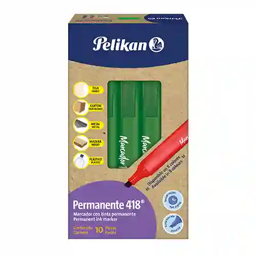 Marcador Pelikan Permanente 418 Verde X10 Unidades
