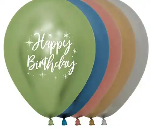 Globo R-12 Latex Redondo 2 Caras Happy Birthday Radiante Reflex Surtido