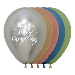 Bomba Globo Biodegradable De Latex Cromada Feliz Cumpleaños Radiante Surtidas R12