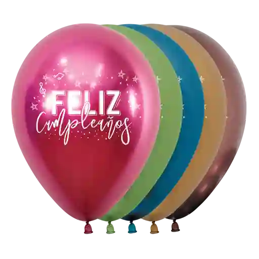 Bomba Globo Biodegradable De Latex Cromada Feliz Cumpleaños Vibrante Surtidas R12