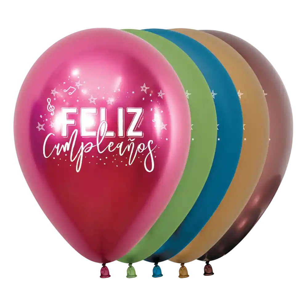 Bomba Globo Biodegradable De Latex Cromada Feliz Cumpleaños Vibrante Surtidas R12