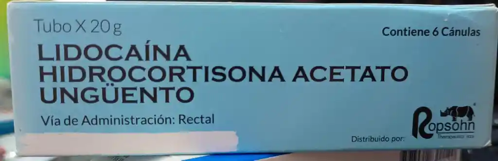 Lidocaína Hidrortisona Acetato Unguento Tubo 20 Gr Contiene 6 Canulas