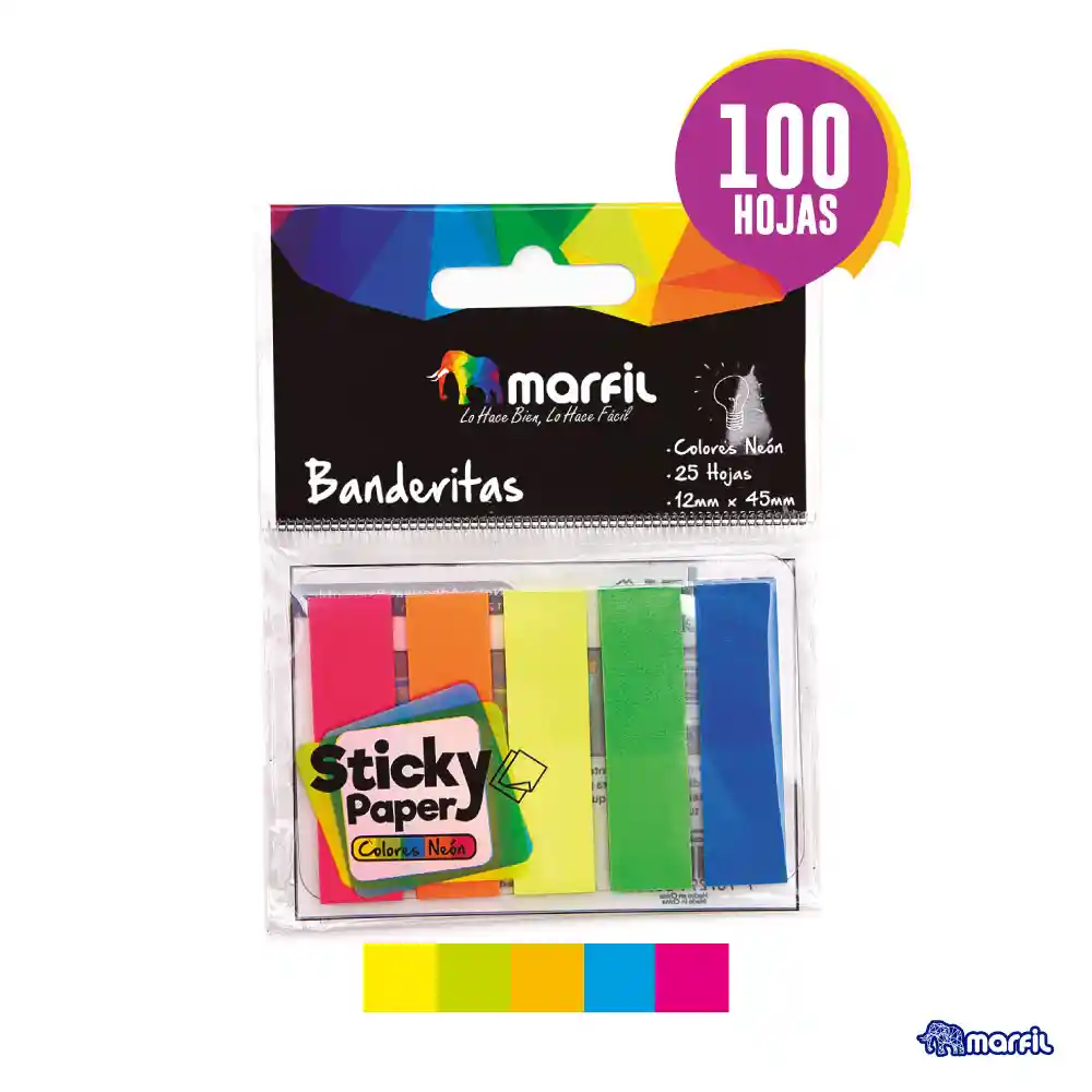 Banderitas Colores Neon 5x20 Hojas		