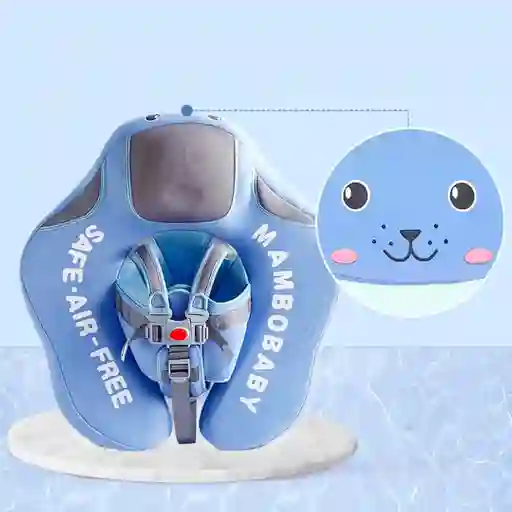 Flotador Azul Con Arnés Y Carita Para Bebés, Flotador De Natación Para Bebés Acostados De 3 A 24 Meses, Diseño No Inflable, Completamente Sellado Para Nadar Sin Aire De Forma Segura